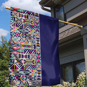 African Ndebele Art Patterns Garden Flag Navy Blue Half Style