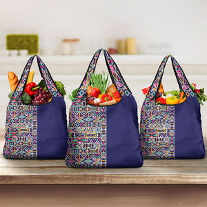 African Ndebele Art Patterns Grocery Bag Navy Blue Half Style