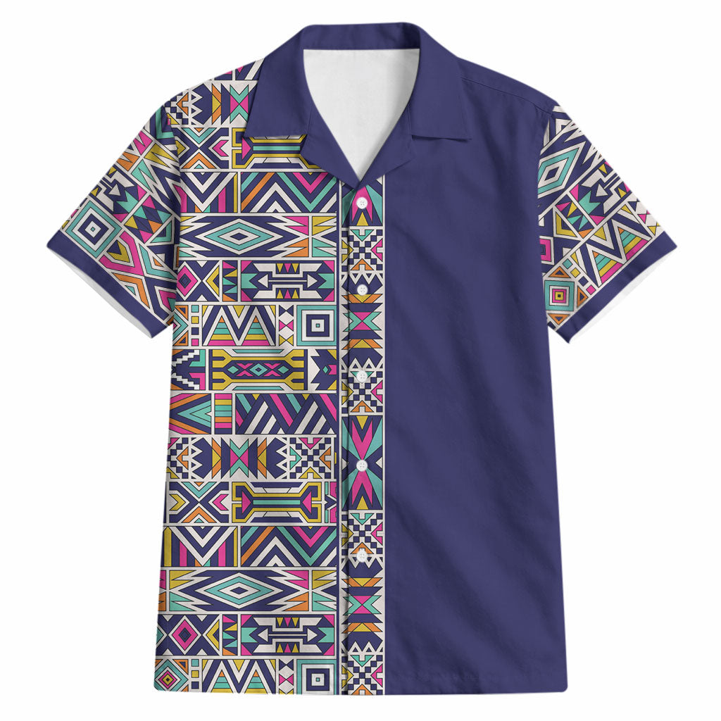 African Ndebele Art Patterns Hawaiian Shirt Navy Blue Half Style