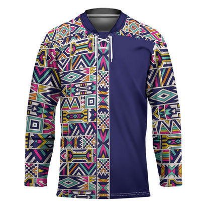 African Ndebele Art Patterns Hockey Jersey Navy Blue Half Style