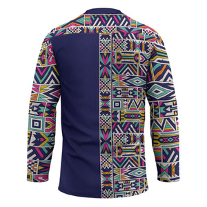 African Ndebele Art Patterns Hockey Jersey Navy Blue Half Style