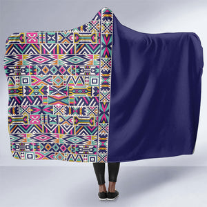 African Ndebele Art Patterns Hooded Blanket Navy Blue Half Style
