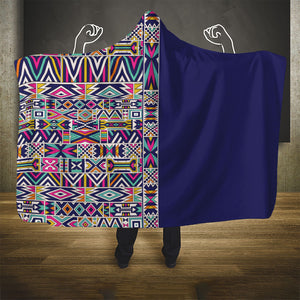African Ndebele Art Patterns Hooded Blanket Navy Blue Half Style