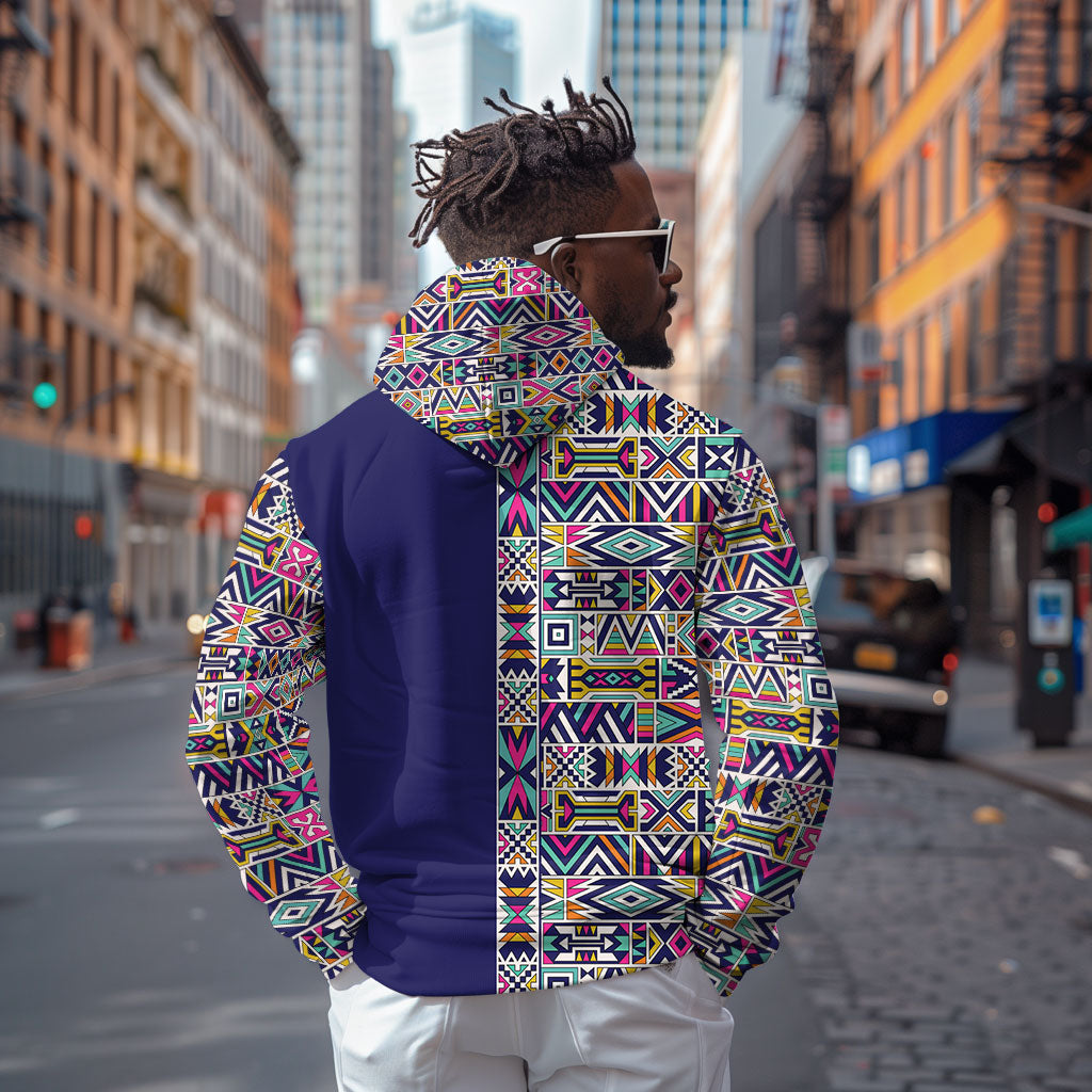 African Ndebele Art Patterns Hoodie Navy Blue Half Style