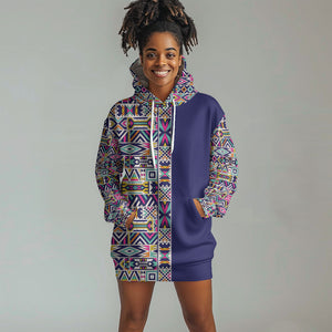 African Ndebele Art Patterns Hoodie Dress Navy Blue Half Style