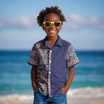 African Ndebele Art Patterns Kid Hawaiian Shirt Navy Blue Half Style