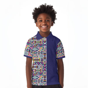 African Ndebele Art Patterns Kid Polo Shirt Navy Blue Half Style