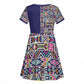 African Ndebele Art Patterns Kid Short Sleeve Dress Navy Blue Half Style