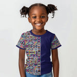 African Ndebele Art Patterns Kid T shirt Navy Blue Half Style