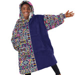 African Ndebele Art Patterns Kid Wearable Blanket Hoodie Navy Blue Half Style