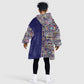 African Ndebele Art Patterns Kid Wearable Blanket Hoodie Navy Blue Half Style