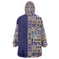 African Ndebele Art Patterns Kid Wearable Blanket Hoodie Navy Blue Half Style