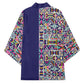 African Ndebele Art Patterns Kimono Navy Blue Half Style