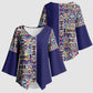 African Ndebele Art Patterns Kimono Sleeve Blouse Navy Blue Half Style