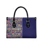 African Ndebele Art Patterns Leather Bag Navy Blue Half Style