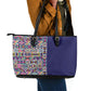 African Ndebele Art Patterns Leather Tote Bag Navy Blue Half Style