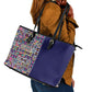 African Ndebele Art Patterns Leather Tote Bag Navy Blue Half Style
