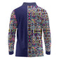 African Ndebele Art Patterns Long Sleeve Polo Shirt Navy Blue Half Style