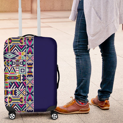 African Ndebele Art Patterns Luggage Cover Navy Blue Half Style