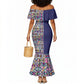 African Ndebele Art Patterns Mermaid Dress Navy Blue Half Style