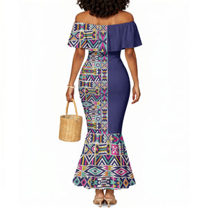 African Ndebele Art Patterns Mermaid Dress Navy Blue Half Style
