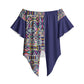 African Ndebele Art Patterns Off Shoulder Wrap Waist Top Navy Blue Half Style