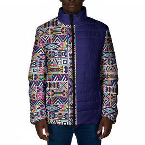 African Ndebele Art Patterns Padded Jacket Navy Blue Half Style