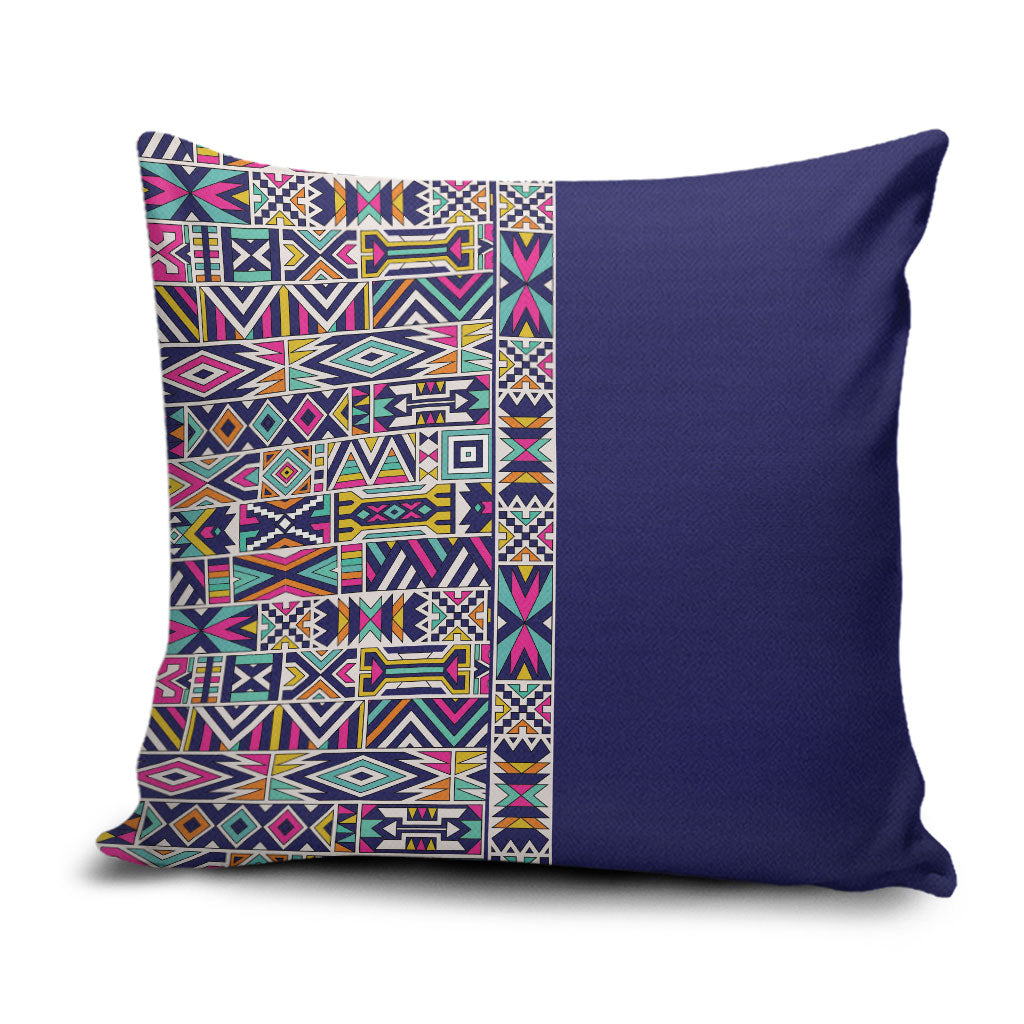 African Ndebele Art Patterns Pillow Cover Navy Blue Half Style