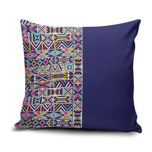 African Ndebele Art Patterns Pillow Cover Navy Blue Half Style