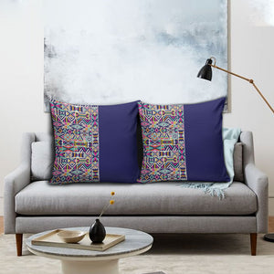 African Ndebele Art Patterns Pillow Cover Navy Blue Half Style