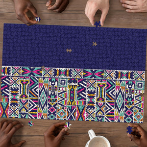 African Ndebele Art Patterns Puzzle Navy Blue Half Style