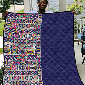 African Ndebele Art Patterns Quilt Navy Blue Half Style