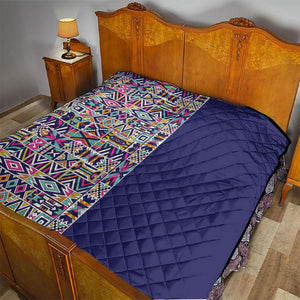 African Ndebele Art Patterns Quilt Navy Blue Half Style