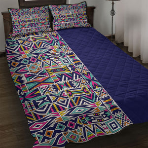 African Ndebele Art Patterns Quilt Bed Set Navy Blue Half Style