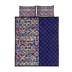 African Ndebele Art Patterns Quilt Bed Set Navy Blue Half Style