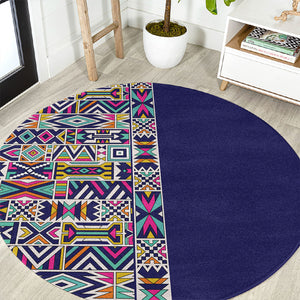 African Ndebele Art Patterns Round Carpet Navy Blue Half Style