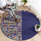 African Ndebele Art Patterns Round Carpet Navy Blue Half Style