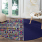 African Ndebele Art Patterns Round Carpet Navy Blue Half Style