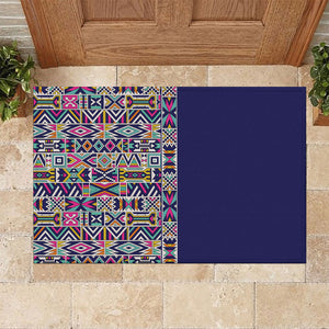 African Ndebele Art Patterns Rubber Doormat Navy Blue Half Style
