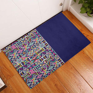 African Ndebele Art Patterns Rubber Doormat Navy Blue Half Style