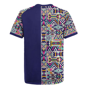 African Ndebele Art Patterns Rugby Jersey Navy Blue Half Style