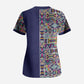 African Ndebele Art Patterns Scrub Top Navy Blue Half Style