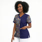 African Ndebele Art Patterns Scrub Top Navy Blue Half Style