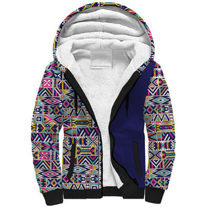 African Ndebele Art Patterns Sherpa Hoodie Navy Blue Half Style