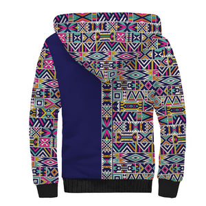 African Ndebele Art Patterns Sherpa Hoodie Navy Blue Half Style