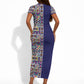 African Ndebele Art Patterns Short Sleeve Bodycon Dress Navy Blue Half Style