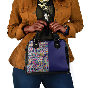 African Ndebele Art Patterns Shoulder Handbag Navy Blue Half Style