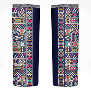 African Ndebele Art Patterns Skinny Tumbler Navy Blue Half Style