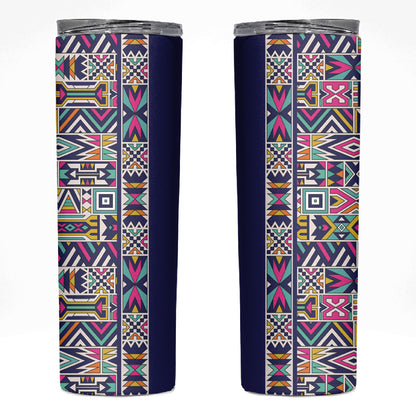 African Ndebele Art Patterns Skinny Tumbler Navy Blue Half Style