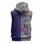 African Ndebele Art Patterns Sleeveless Hoodie Navy Blue Half Style